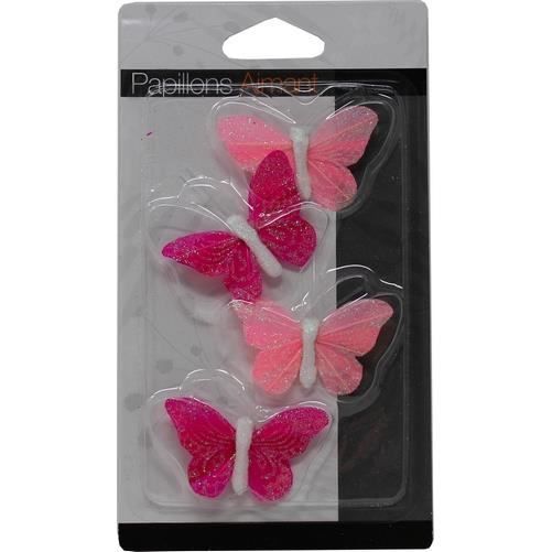 Papillons déco avec pince, papillons en plumes rose 4,5–8cm  10pcs-634940