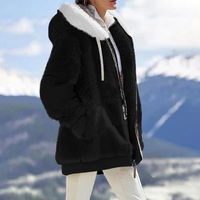 BLOUSON PERFECTO BOMBER Femme Lache Hiver Polaire A Capuche Epais Veste Chic Garder Au Chaud Cordon Noire Noire Cdiscount Pret a Porter