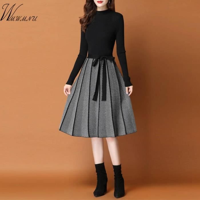 Robe l gant pull tricot robe pliss e femme automne hiver robe