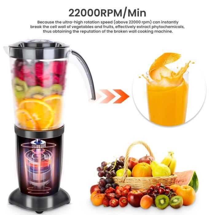 Blender Smoothie 1.25L, 380W Mini Blender Cuisine, 5-in-1 Mixeur Blender  pour Milk-Shake, Jus de Fruits et Légumes, Blender Portable pour Sport