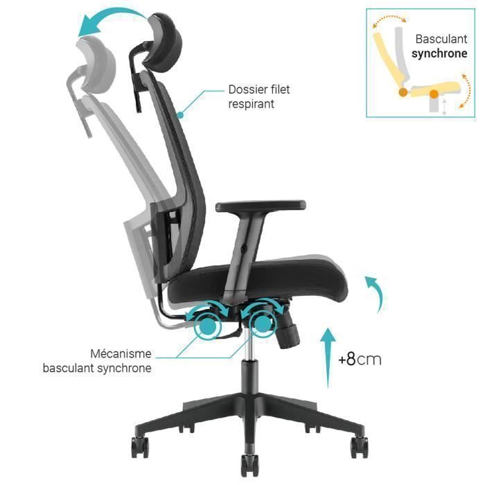 Fauteuil de bureau waytex Appui-tête et Accoudoirs réglables, Basculant ...