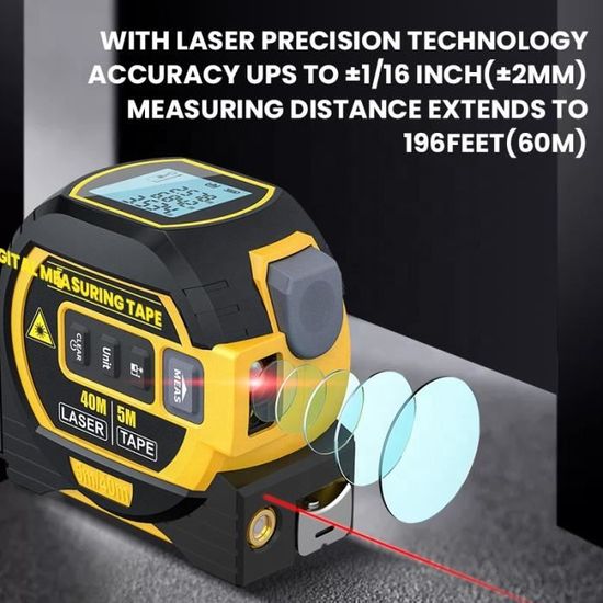 Mètre à Ruban Laser Numérique Multifonction BLEU - 40M - Mètre à Distance -  Système