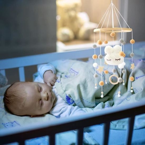 Mobile Musical Lapin En Feutre Pour Lit Bébé - Carillon Éolien Décoratif Blanc, 20 Cm Diamètre, 50 Cm Longueur, Idéal Chambre Bébé