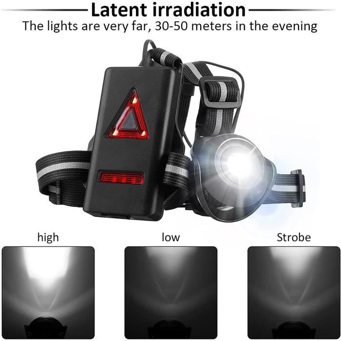 C Rechargeable USB LED Eclairage de Poitrine pour Course Lampe Running  Modes LM tanche avec Feux Rouge Idal pour Jogging Pro[2774]