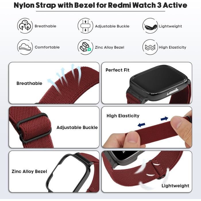 Bracelet Compatible Avec Redmi Watch 3 Active Nylon Bracelets Hommes Femmes  Respirant Elastique Rapidement Sec Bande De - Cdiscount Téléphonie