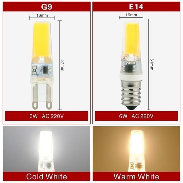 LED 3W 5W 6W 8W 10W G4 12V G9 220V Dimmable COB Ampoule Remplacer Lampe  Halogène