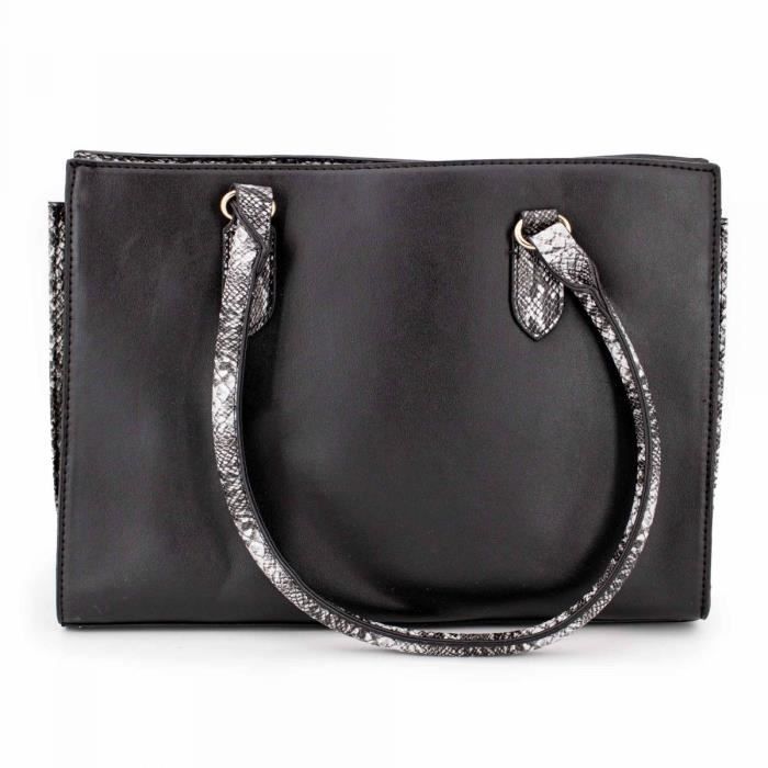Sac a main cabas MANOUKIAN Estelle Motif serpent Anse Noir et blanc Noir Cdiscount Bagagerie Maroquinerie