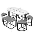 Ensemble table à manger - 1 plateau aspect marbre 6 tabourets - structure en acier stable - moderne blanc et noir-3