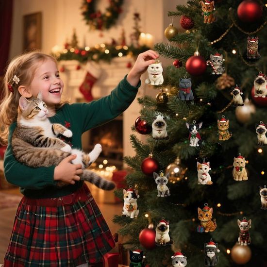 Calendrier De L'Avent Chat 2025 - 24 Jours De Noël Avec 24 Décorations Acrylique à Suspendre - Compte à Rebours Festif Pour Maison Et Sapin