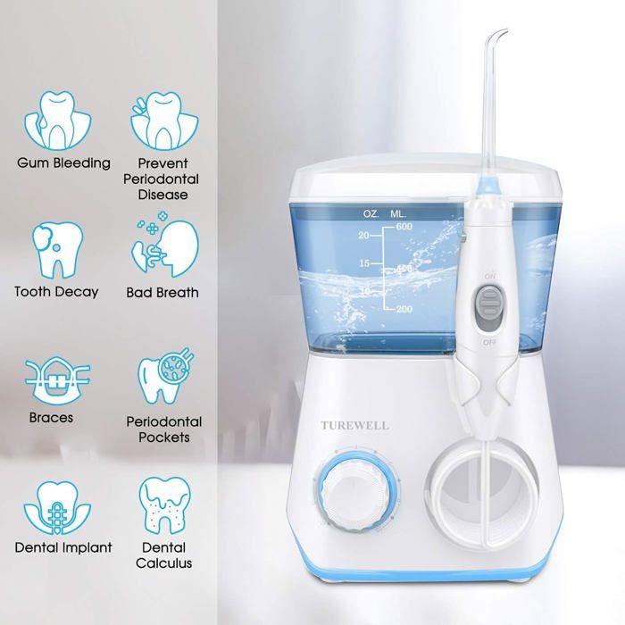 Hydropulseur Dentaire - 8 Buses Multifonctions - Réservoir 600 Ml - Blanc - Neuf - Made In France