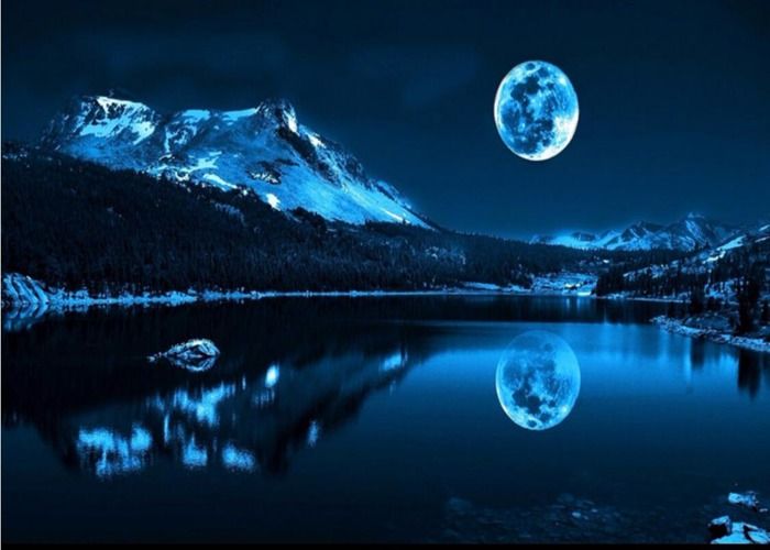 Papier Peint Panoramique 3D romantique lune lac ciel de nuit fond ...
