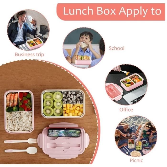 AJW-Lunch Box Bento Box 1400ML Bento Lunch Box Boite Repas avec 3  Compartiment et Couverts Boite Bento Enfant Adulte Pour L'éc[130] -  Cdiscount Maison