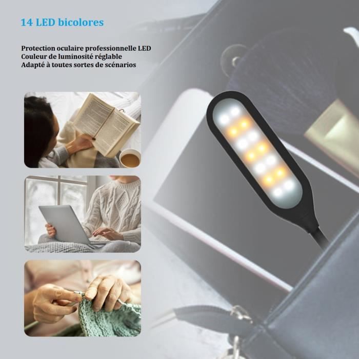 Lampe de Lecture 19 LED, Liseuse Lampe Clip Rechargeable, Protection des  Yeux, 5 Luminosités & 3