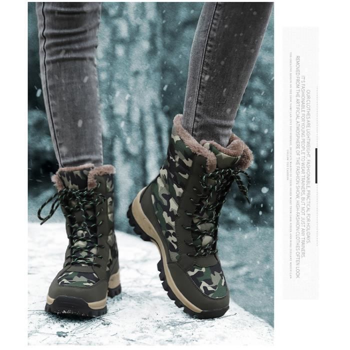 Bottes de Neige Femme Hiver Imperm ables avec Doublure Chaude et