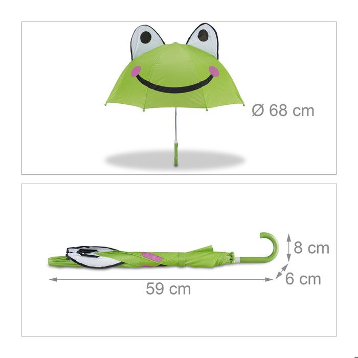 Relaxdays Parapluie pour enfants motif grenouille effet 3D