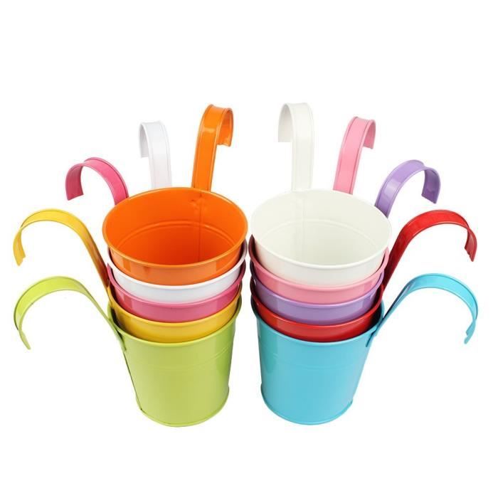 Ogima Lot De 10 Pots De Fleurs Suspendus En Métal - Décoration Balcon Jardin Avec Crochets Amovibles Multicolores