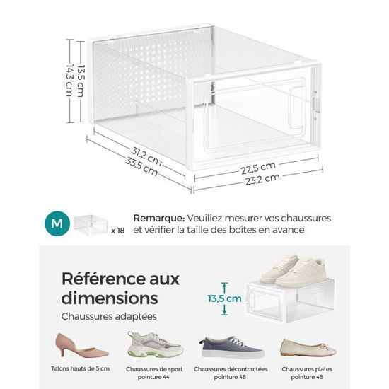FENNNDS Lot De 24 Boîtes à Chaussures Pliable Transparent Avec Tiroir - 22,5 X 33 X 14 Cm