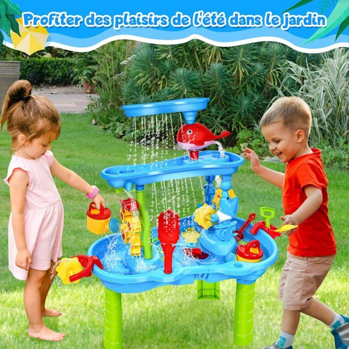 Table de jeux d'extérieur multi-usage sable et eau bleu - rouge - blanc