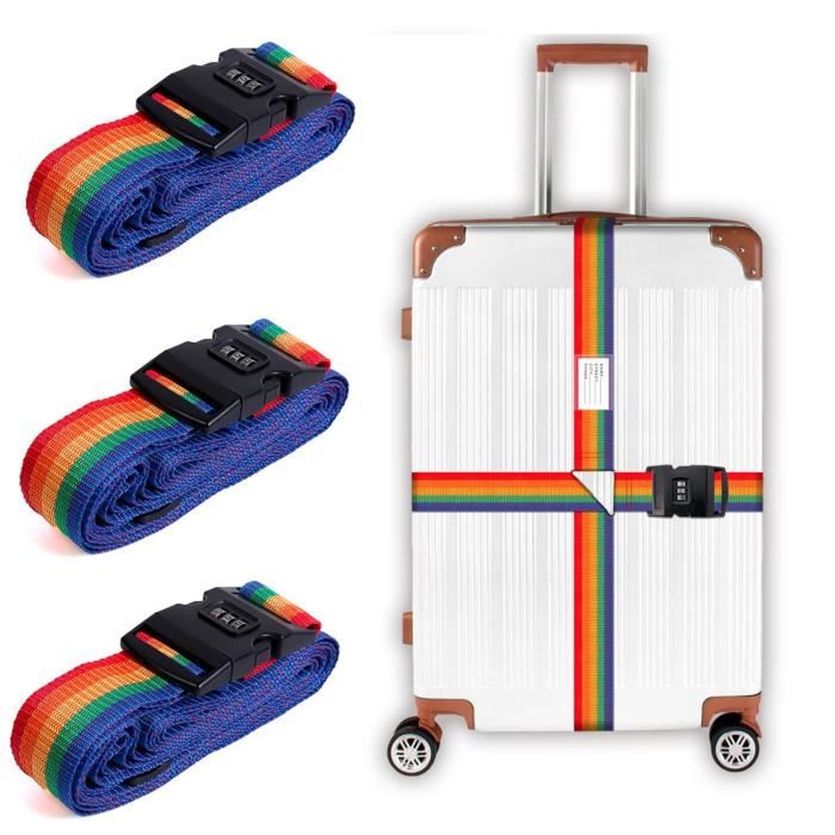 2 Sangles De Valise Avec Cadenas à Code - Longueur 180 Cm, Largeur 5 Cm - Polyester Résistant - Pour Bagages, Sacs