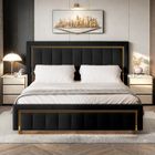 YLSZHYR Lit Coffre 160x200 avec Rangement, Lit en Velours Noir avec Son Design à Rayures Verticales, Lit Rembourré au Design Moderne, Noir