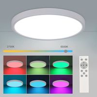 Plafonnier LED Blanc rond 24W RGB avec télécommande IP54 imperméable gradation couleur pour Salon Chambre Cuisine 30*2.5cm
