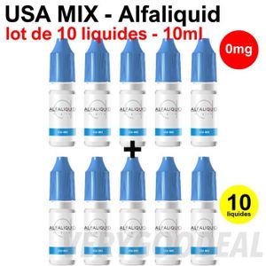 LIQUIDE Eliquid USA MIX 0mg lot de 10 liquides ALFALIQUID