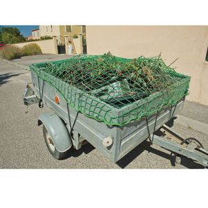 4,5m x 2,7m Vert Maille 3mm Couvre Remorque pour Protection de Chargement TITAN Filet de Sécurité pour Remorque/Benne/Camion 