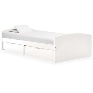STRUCTURE DE LIT Cadre de lit avec tiroirs - KEL® - Blanc Bois de pin massif - 90x200 cm - Sommier à lattes inclus