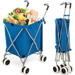 CHARIOT DE MARCHÉ COSTWAY Chariot de Courses Pliable 90L- 4 Roues, F