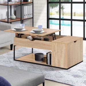 TABLE BASSE IDMARKET Table basse plateau relevable DETROIT avec coffre design industriel