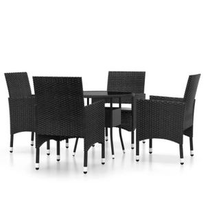 Ensemble table et chaise de jardin Mobilier d'extérieur en Résine tressée, Ensemble de salle à manger de jardin 4 chaises avec table, Couleur noir V110