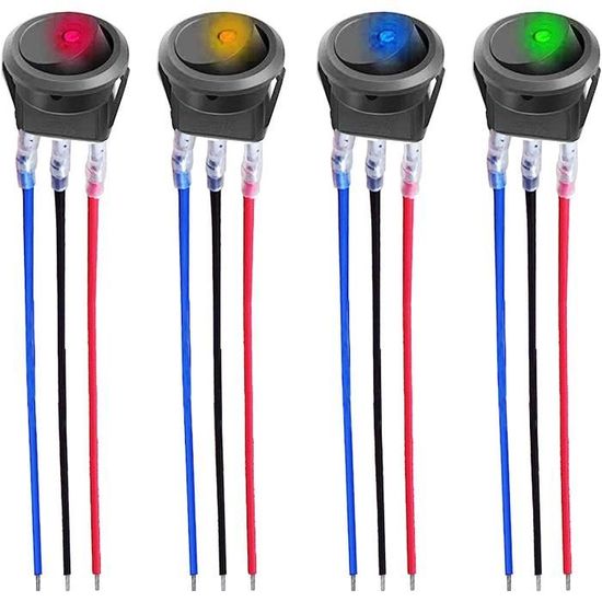 Lot De 10 Interrupteurs à Bascule Ronds LED 12V 20A – 3 Broches, Voyant Rouge – Pour Voiture, Bateau, Camion