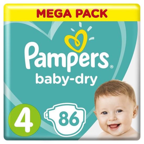 PAMPERS Baby-Dry Taille 4, 9-14 kg - 86 Couches - Mega Pack