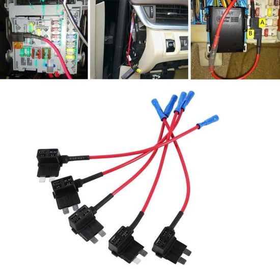 GUUZI 6pcs 12V-24V ACU Adaptateur de Fusible Standard Add-A-Circuit avec  Faisceau de Câbles,Porte-Fusible Moyen avec 6pcs Fusibles de  Remplacement(5A/10A/15A) : : Auto et Moto
