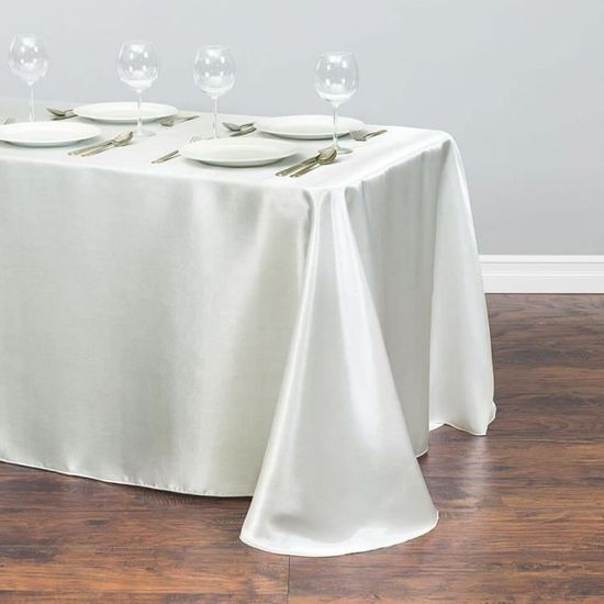 1 pièces mariage blanc Satin nappe Rectangle Table couverture Table superposition pour mar -Ivory-228x396CM-7.5x13Ft