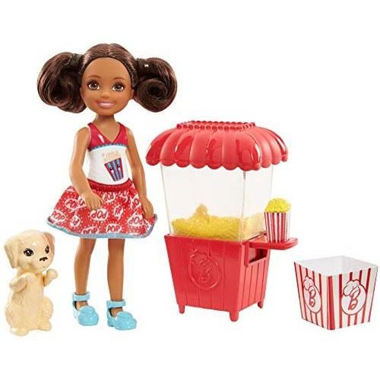 Barbie Famille mini-poupée Chelsea et son Chiot avec figurine d'animal et stand à pop-corn, jouet pour enfant, FHP68 FHP68