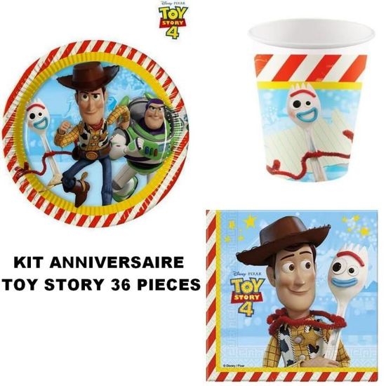 74 Pcs Toys Story Anniversaire Vaisselle Kit, Décoration Anniversaire Toy  Story, Comprend Flatwares, Tasses, nappes, Serviettes, Kit Décoration de  Fête Anniversaire pour 10 Personnes : : Cuisine et Maison