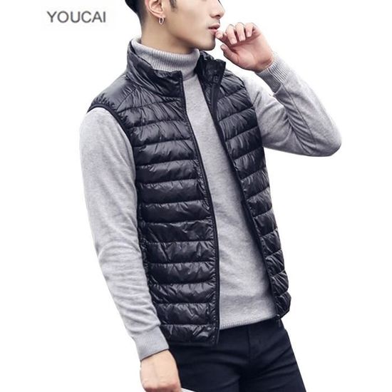 Long gilet bouffant d'hiver à capuche sans manches en duvet léger avec