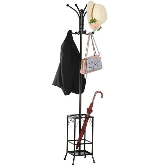 Gymax Porte-Manteau avec Porte-Parapluie 73 Pieds' Porte-Manteau Autoportant avec 12 Crochets