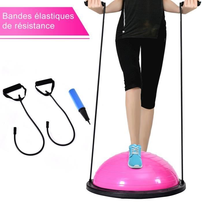 COSTWAY Balance Traîner Ø 59CM Ballon d'Exercice l'Equilibre du Corps Flexibilité avec Cables de Resistance 80cm en PVC rose