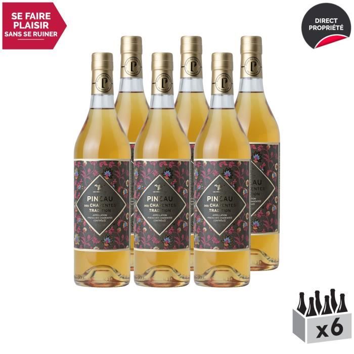 Pineau des Charentes Tradition Blanc - Lot de 6x75cl - Les Frères Moine - Vin AOC Blanc du Sud-Ouest - Cépages Ugni Blanc, Colombard