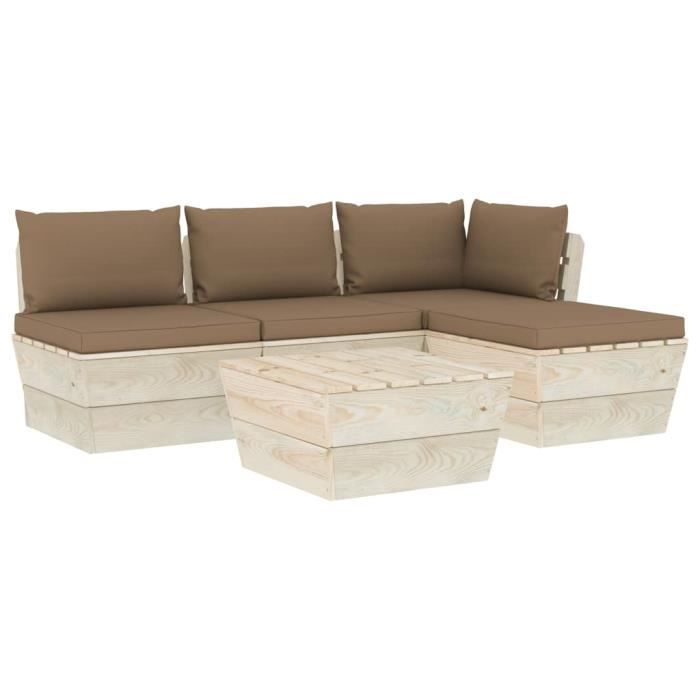 Garden💧Contemporain- Salon de jardin palette 5 pcs- Mobilier à dîner Meuble de Patio Ensemble de Canapés Scandinave- Meuble d5881