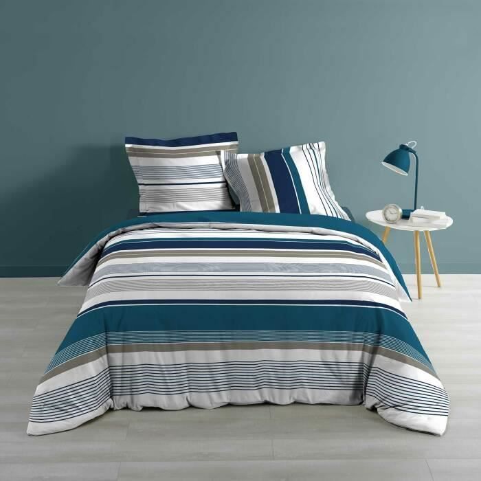 PARURE DE LIT 3 PIECES 240 x 220 CM IMPRIME 57 FILS ALLOVER MARIBLUE