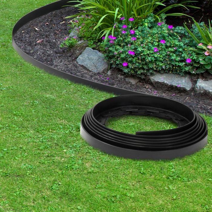 ID MARKET - Bordurette de jardin flexible noire 10M + 30 piquets d'ancrage