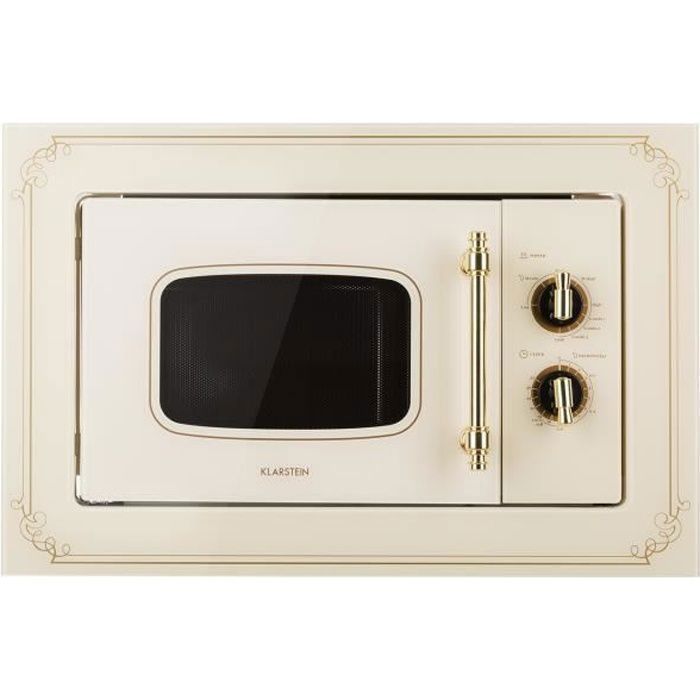 Klarstein Victoria 20 - Four micro-ondes grill combiné - Encastrable - 20L - 800 W - Grill 1000W - Style rétro - Ivoir