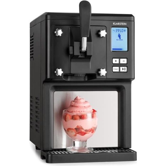 Klarstein Sahnehäubchen Machine á crème glacée 200W avec compresseur 1,5L , pour 900g de glace - design inox noir