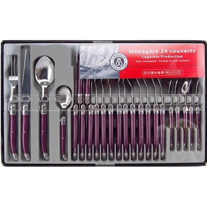 Laguiole Production - Ménagère 24 pièces - Set de couverts de table acier inox et ABS pour 6 personnes - Présentation coffret