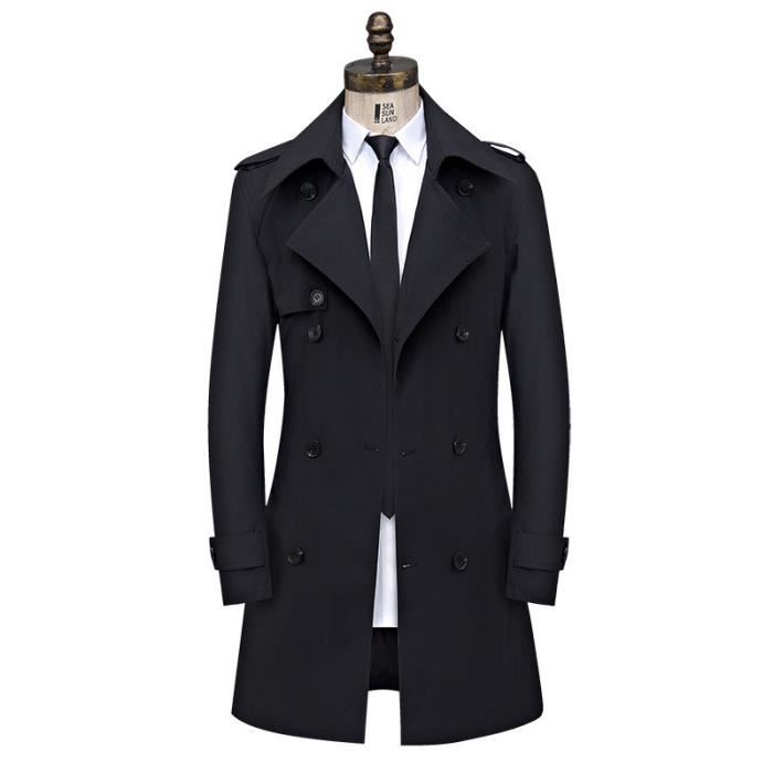 Trench homme Couleur unie de Marque Trench moyen et long Trench décontracté Trench d'automne Grande taille manteau homme