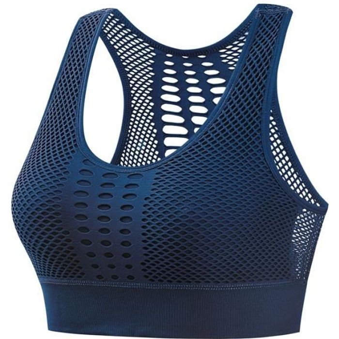 Femmes BRASSIERE-Bra de Sport Sous-vêtements sans soudure respirant de Yoga, Bleu 2XL