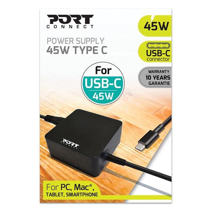 PORT DESIGNS Port Connect Power Supply USB Type C (45W) - Chargeur secteur universel 45 watts avec embout USB-C